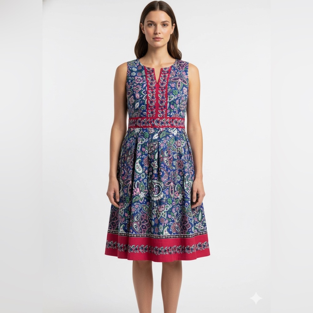 Talbots Vibrant Paisley Dress in Blue and Pink EUC